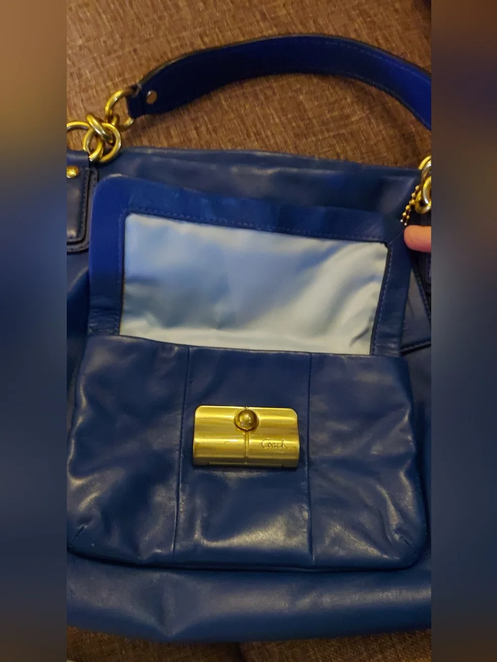 Coach Blue Leather Shoulder Bag with Gold Hardware - Picture 8 of 11
